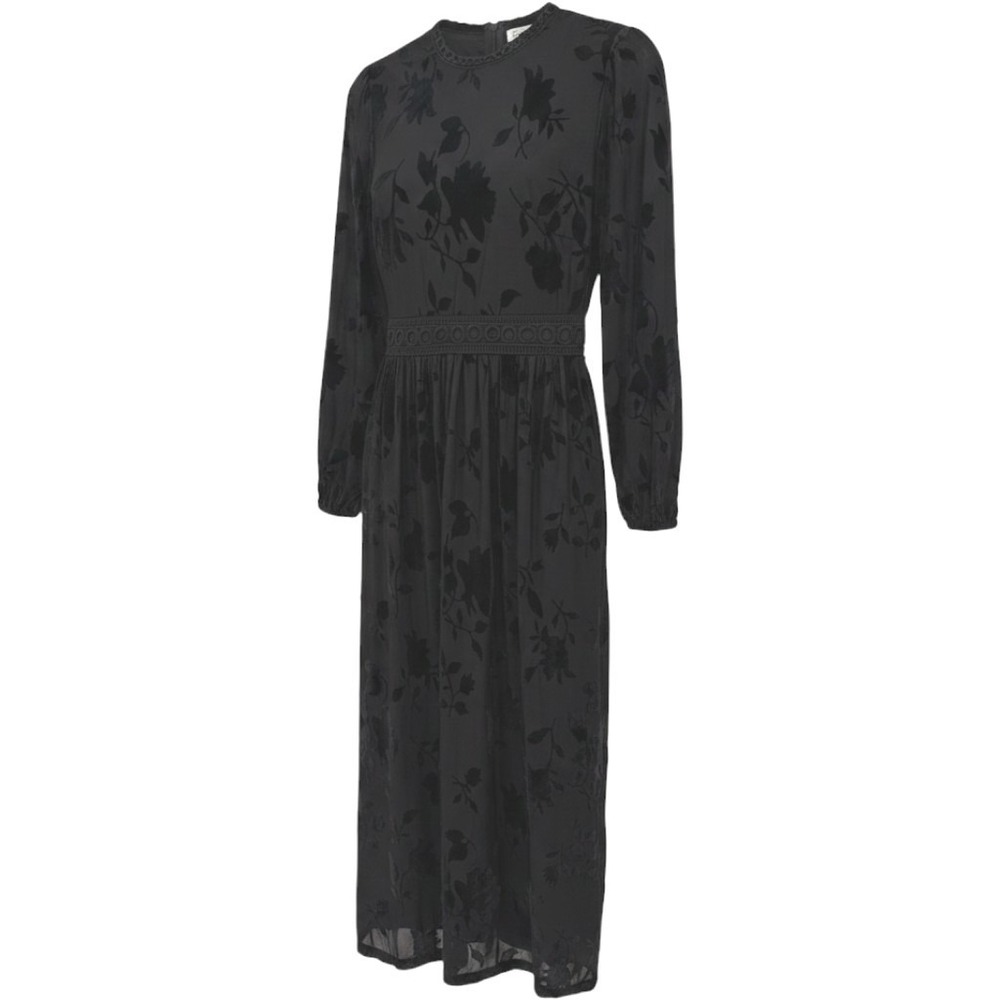 Polagram Midi Dress Women Small Black Velvet Burnout Floral Long Sleeve Witchy